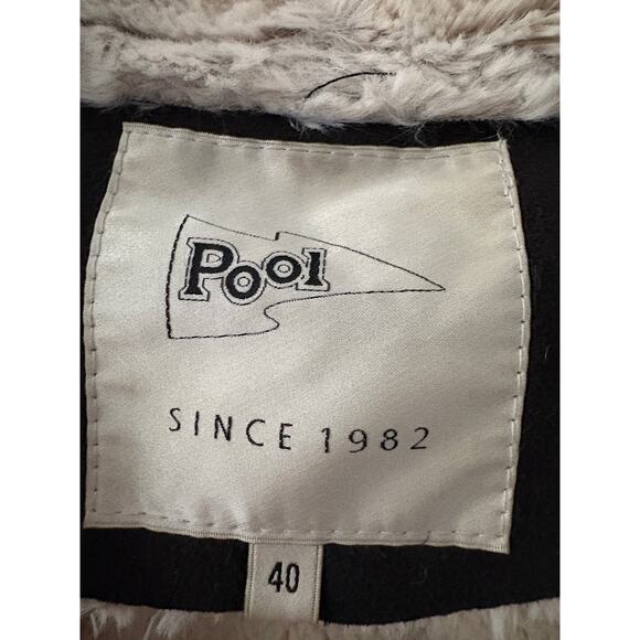 Euro Y2K Sherpa Lined Waterfall Jacket Black Beige Cozy Winter Softcore 40/M - Picture 5 of 9